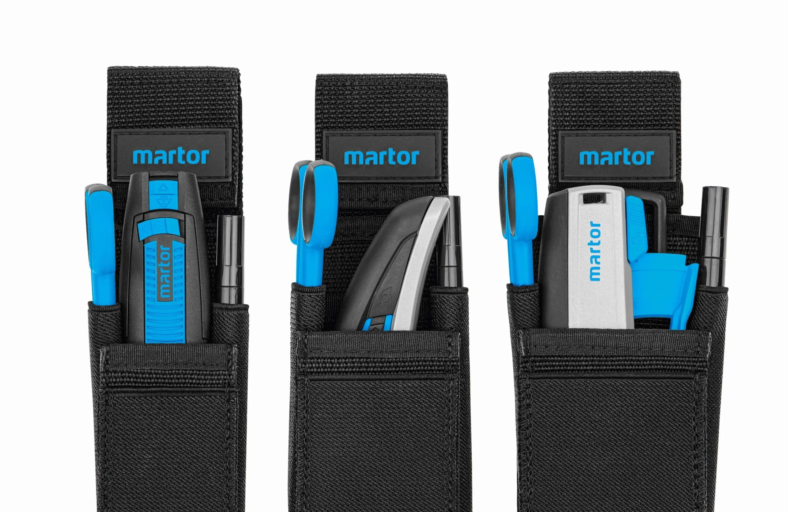 MARTOR étui de Ceinture S pour Cutter, Poche avec 4 Compartiments pour Couteau de sécurité/Stylo/Ciseaux, avec Clip & Fermeture Velcro, Nylon, Noir
