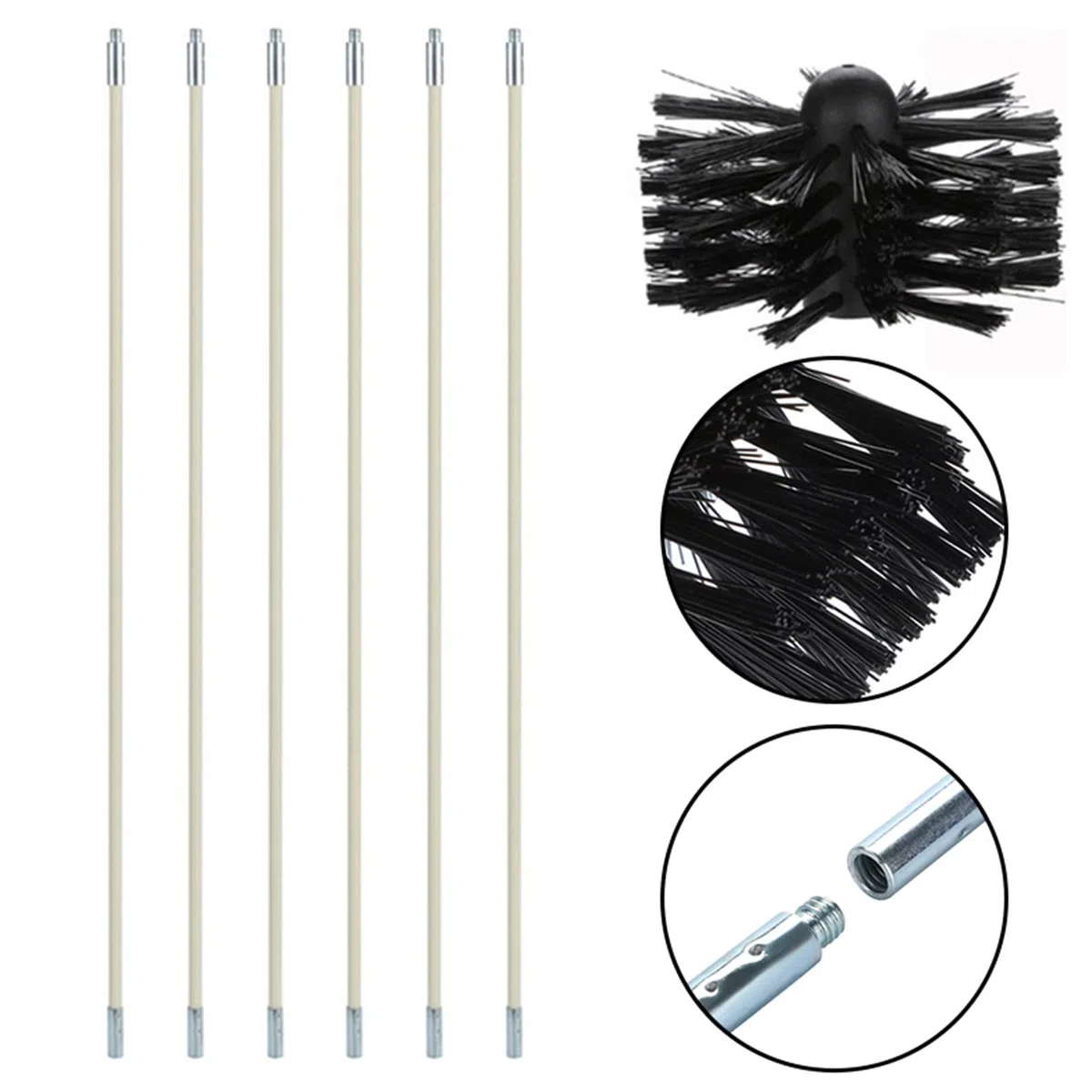 Kit de Nettoyage de Cheminée avec 6 Tiges en Nylon Souple, Brosse de Nettoyage de Conduit et Tuyau (Noir)