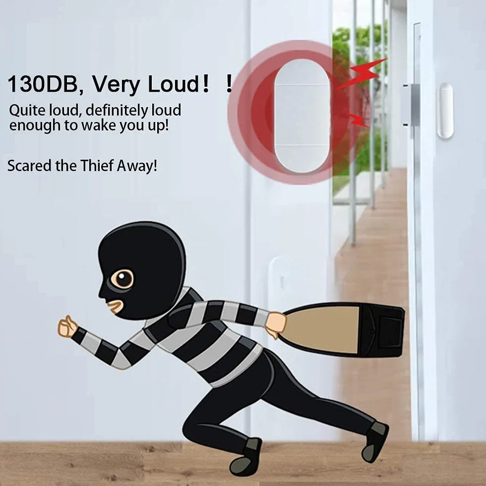 Shackcom 2pcs Alarme de Porte et Fenêtre Capteur sans Fil Magnétique avec 2 Télécommandes pour Système de Sécurité Maison Sécurité Enfants-Antivol Contre Cambriolage Détecteurs 130dB Sirène avec Piles