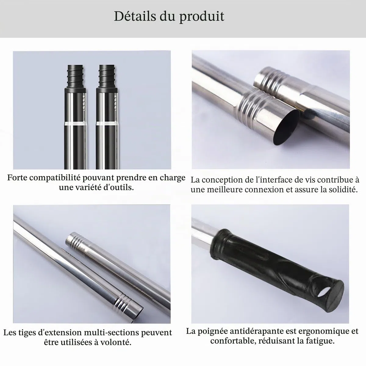 Rouleau de peinture extensible de 2,8 m, 7 sections en acier inoxydable avec adaptateur conique, réglable (80 cm-280 cm) pour peindre les murs, les plafonds, les sols et le nettoyage des fenêtres