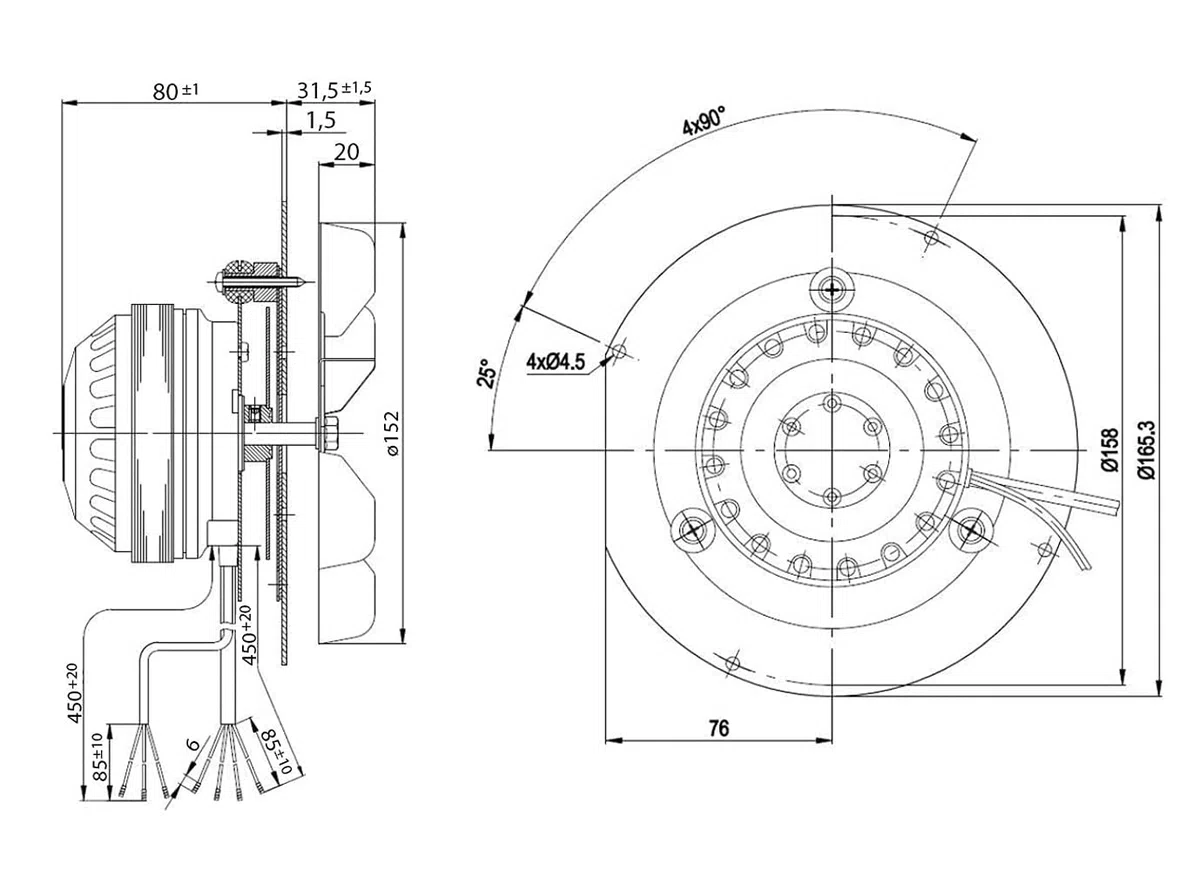eRicambi Extracteur aspirateur de fumée pour poêles à granulés, avec codeur EBM R2E150-AN91-13, ventilateur Ø 150 mm, puissance 32 W, tours jusqu'à 2400 tr/min, débit maximal : de 185 m3/h