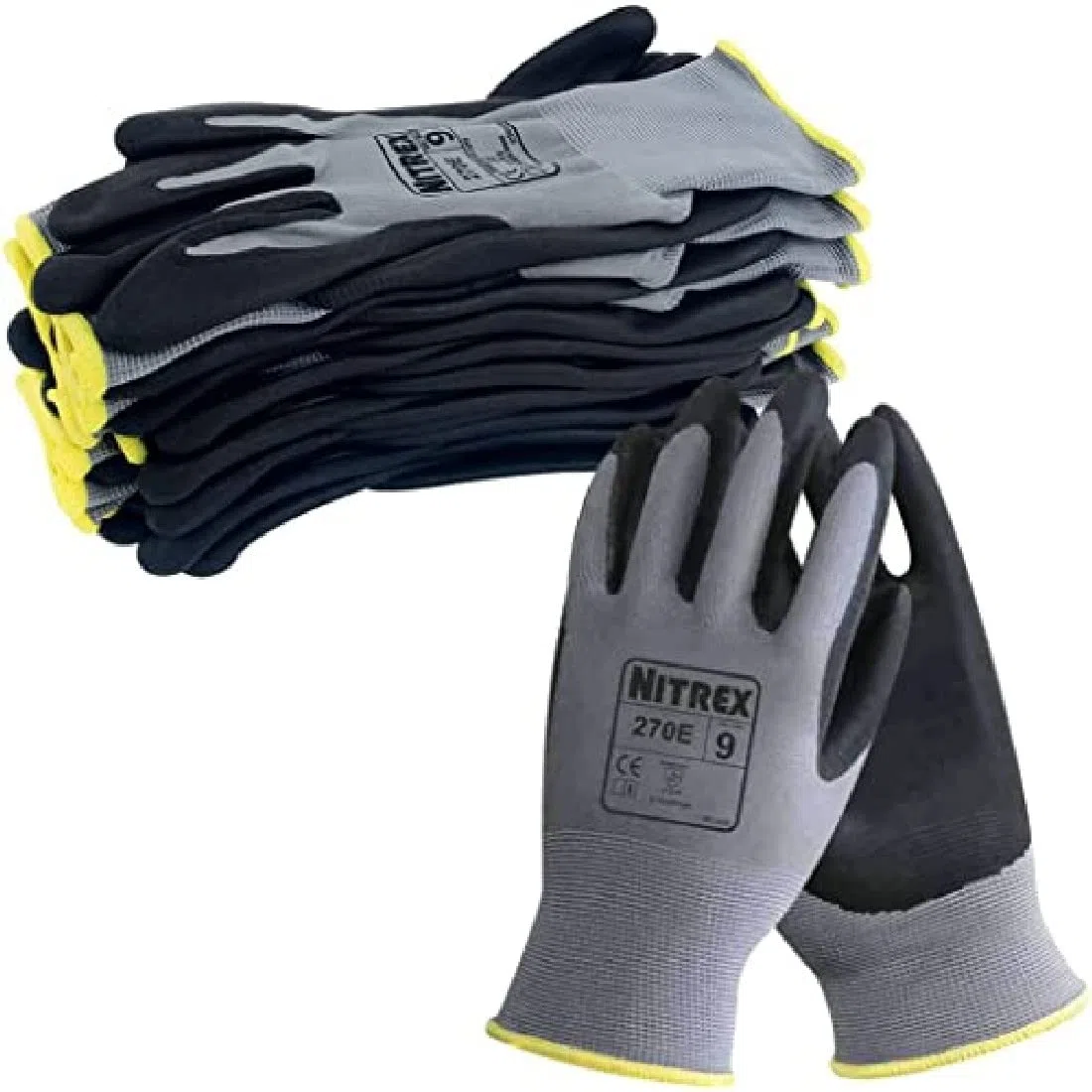 Nitrex 270E Gants de travail - Résistant à l'abrasion avec doublure en polyester et paume en mousse de nitrile Meilleure adhérence, protection mécanique et industrielle - 10 paires - Taille 10
