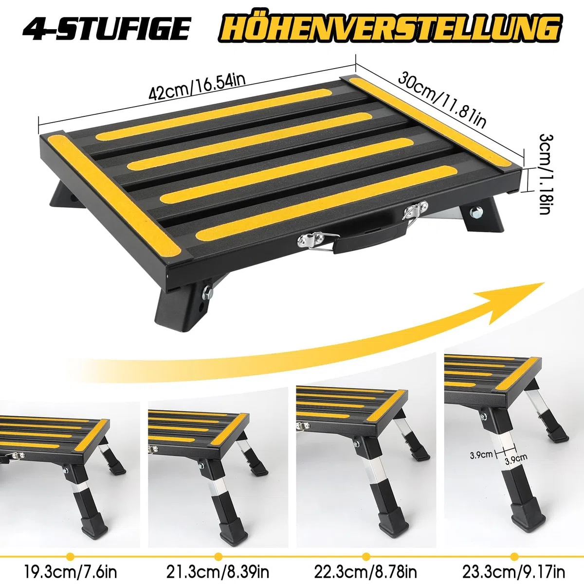 Marche Pied Pliable, Réglable en Hauteur Escabeau Pliant en Aluminium | 1 Marche, Charge Maximale : 250 kg, Échelle Pliable Marchepied avec Poignée pour Camping, Maison