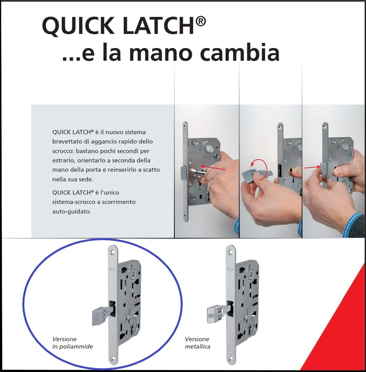 Serrure AGB Mediana Evolution avec verrouillage central uniquement pour porte intérieure. (chromé mat)