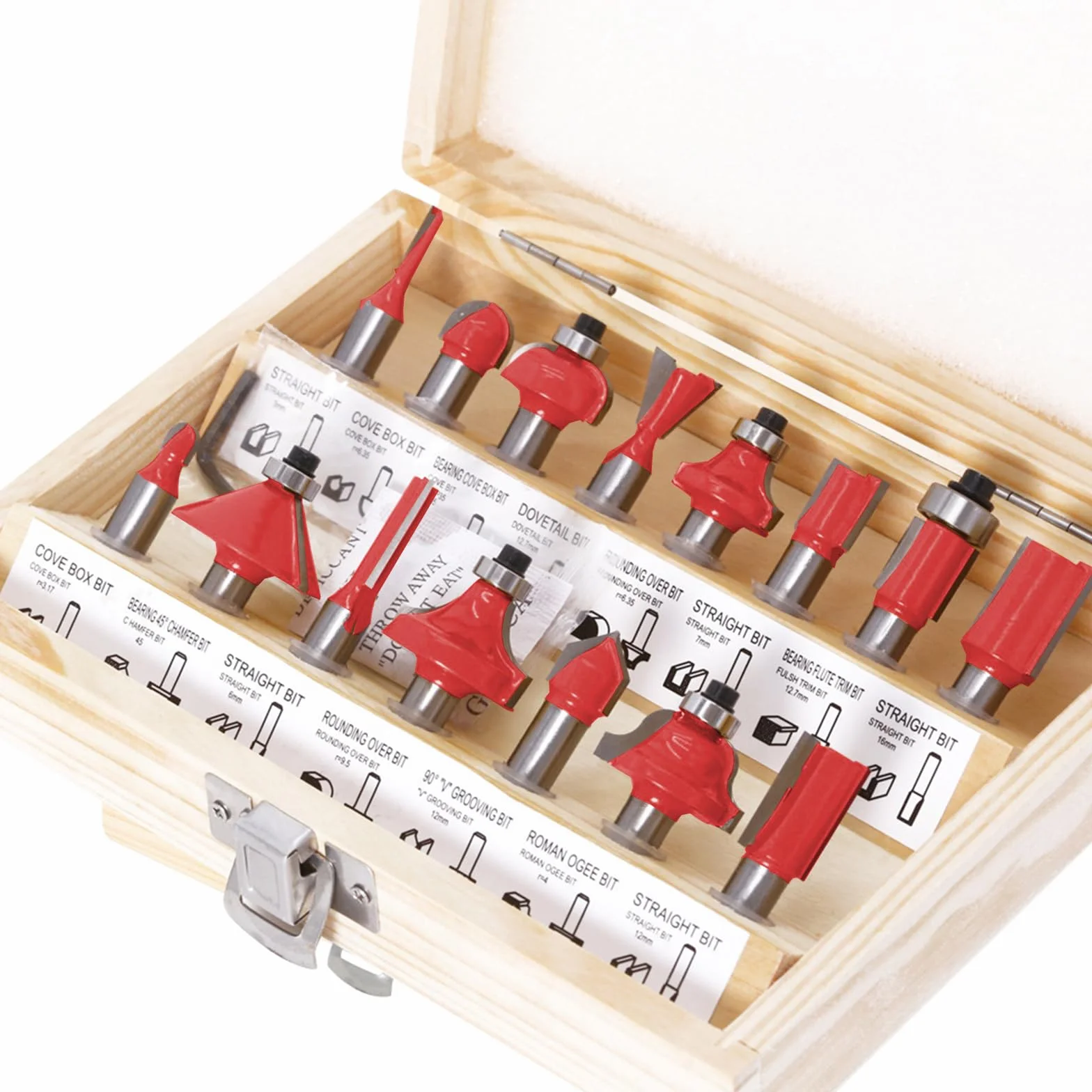 Coffret 15 Fraises Defonceuse 6mm Carbure Tungstène Professionnel Boîte Incluse