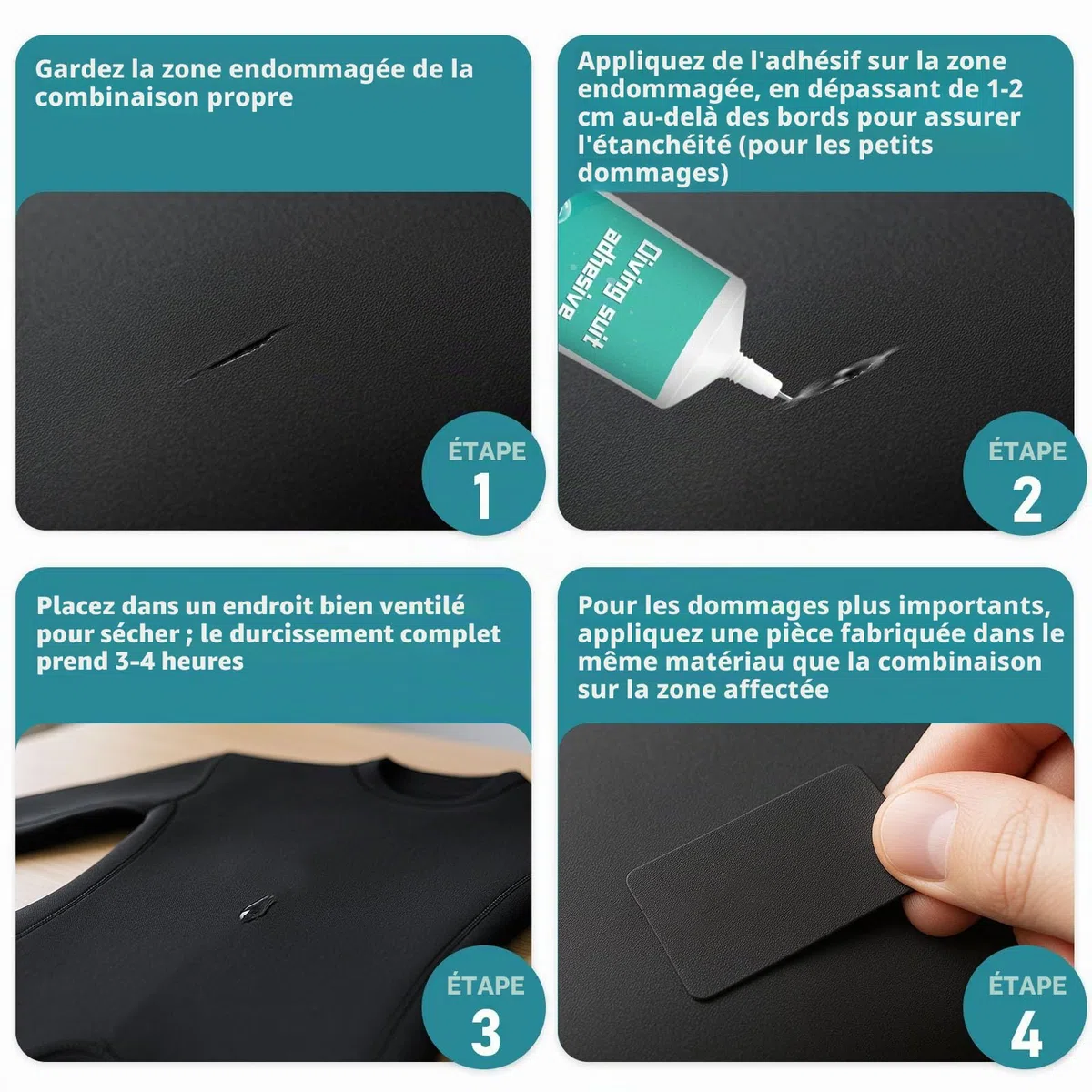 Kit de réparation en néoprène de 120 g, résistant à l'eau salée et aux étirements répétés, spécialement conçu pour la réparation des cuissardes, combinaisons en néoprène, bateaux gonflables en PVC