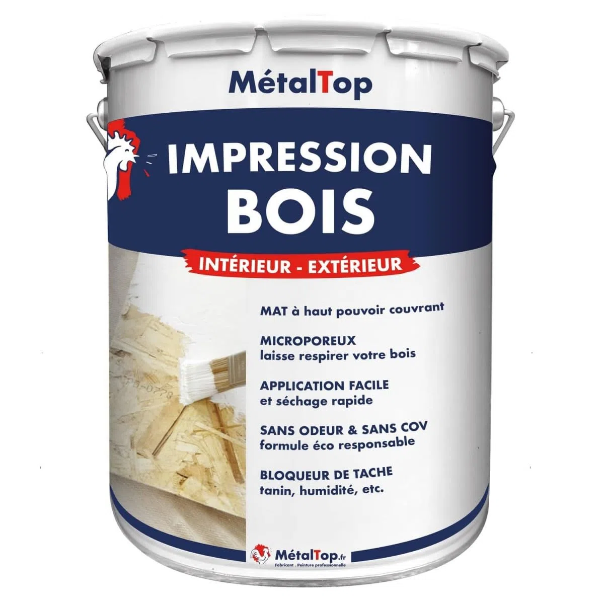 Metaltop - Impression Bois - Blanc - 1 L - Primaire d'accrochage pour bois neufs ou anciens, intérieur et extérieur