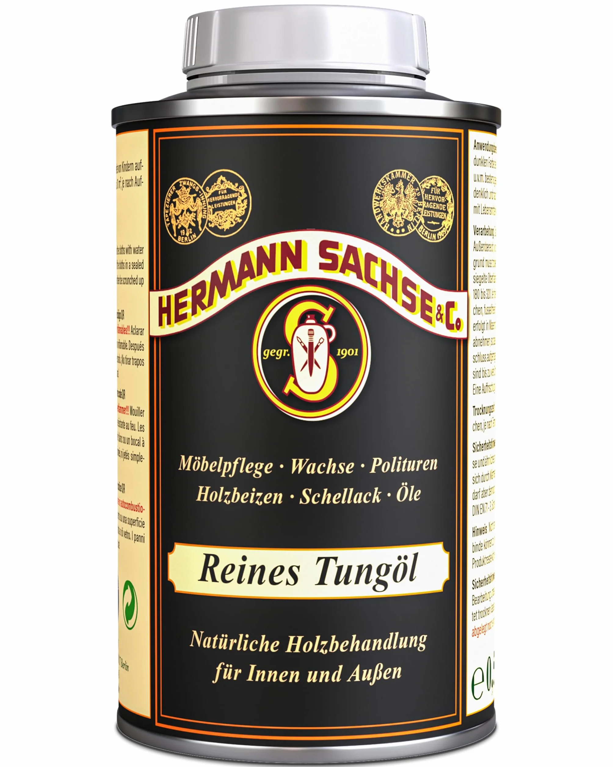 Huile de tung pure 0,5 l - Huile pour bois 100 % naturelle pour intérieur et extérieur - Surface très résistante et imperméable - Couverture : environ 4 à 8 m²