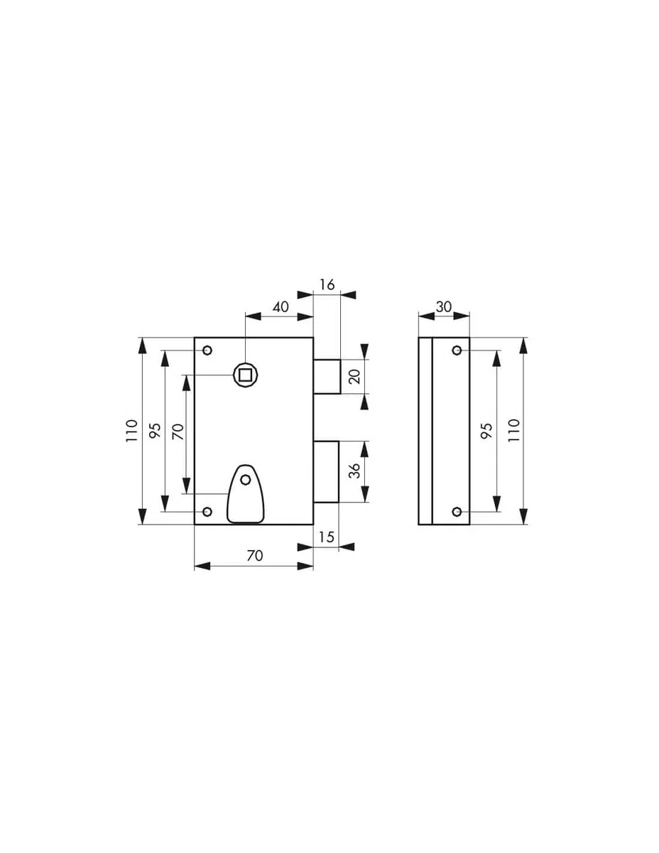 THIRARD - Serrure Verticale en Applique à Clé à Fouillot pour Porte Intérieure Droite - Carré 7 mm - Axe 40 mm - 110 x 70 mm - Noir - 1 Clé - Mécanisme à 1 Tour
