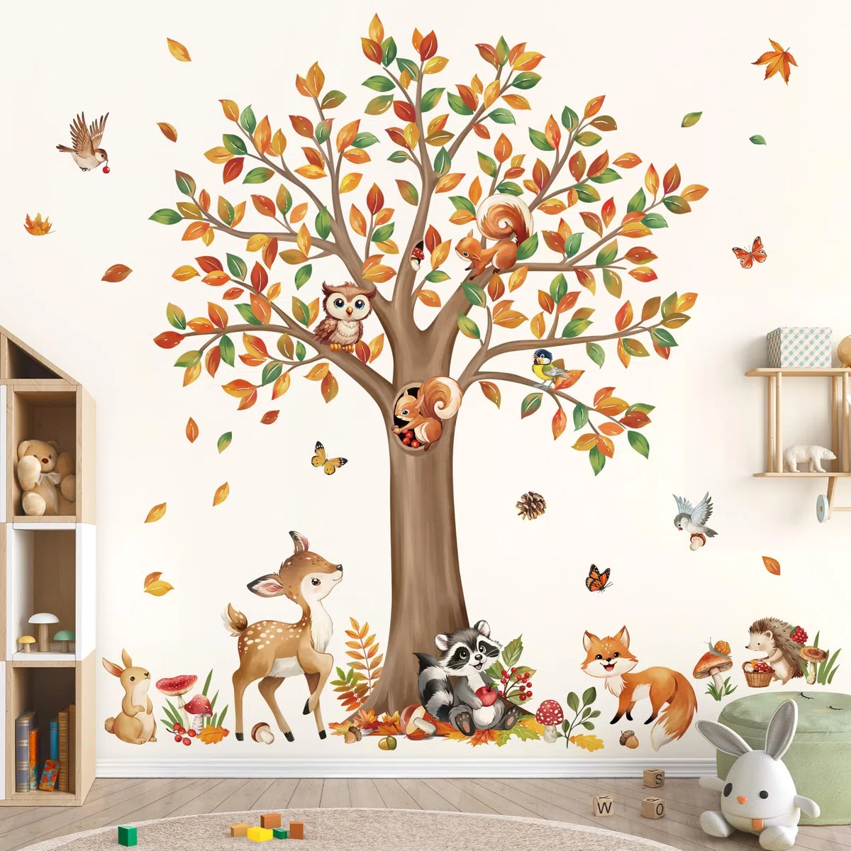 decalmile Stickers Muraux Grande Arbre Forêt Animaux Autocollant Mural Cerf Lapin Hiboux Décoration Murale Chambre Enfants Bébé Pépinière