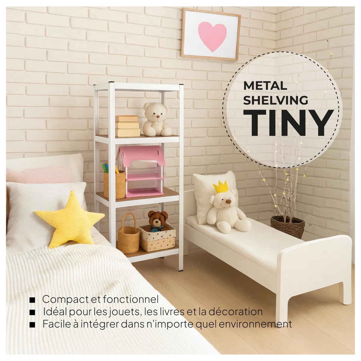 OcioDual Etagere Metallique Blanche Tiny, Etagere Rangement Outillage, 150x60x30cm Storage, Étagère Garage Metal, Étagère Metallique Garage, sans Vis, 240kg, 4 Etagères MDF