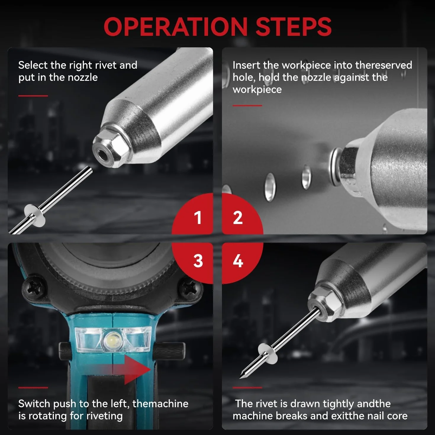 ONEVAN Pince à rivets sans fil, 20 mm de course, 250 Nm pistolet à rivets sans balais, 5000 tr/min, avec 2 batteries, pour aluminium et rivets aveugles Ø 2,4-5,0 mm (non pour acier inoxydable)