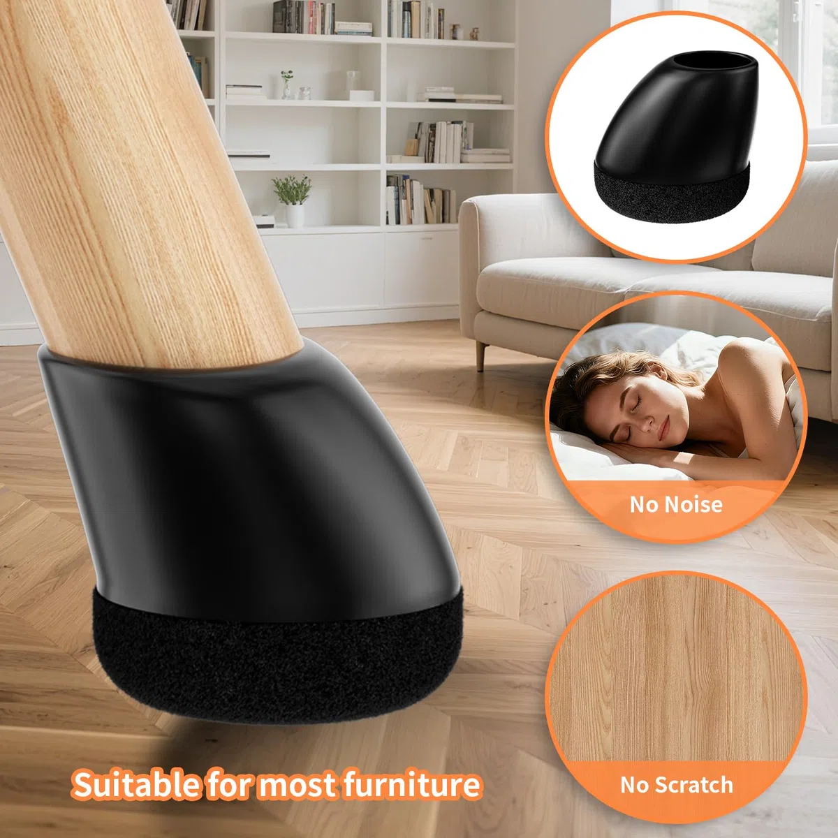 RCHYFEED Protection Pied de Chaise, 24 Pièces Protecteurs de Sol en Silicone Noir avec Feutre enveloppé, Reduire Le Bruit éviter Les Rayures, Ronde14-20mm
