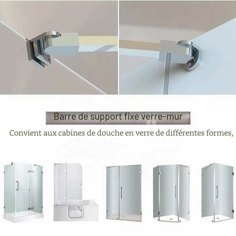 40 cm en acier inoxydable sans cadre Porte de douche Panneau fixe Wall-to-glass Barre de support pour 6mm 8mm 10mm en verre épais M-home
