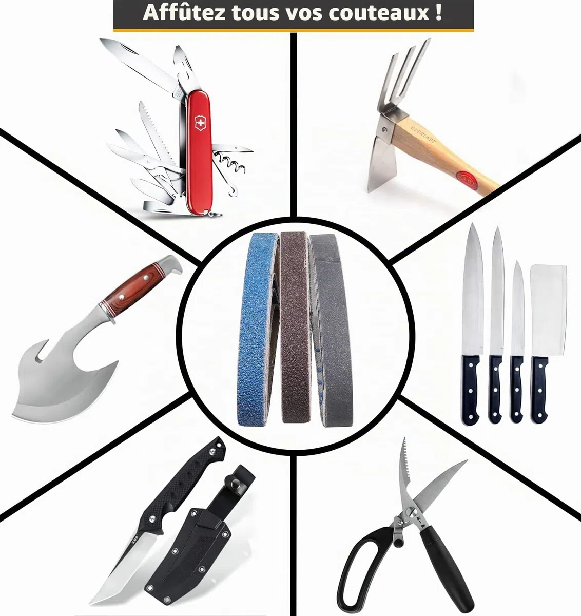 Bandes Abrasives pour Affûteur de Couteaux 12.5X 305 mm-24 Pcs Kit de Bandes de Remplacement Compatible avec Work Sharp Knife&Tool Sharpener,4X Grain80/120/240/400/800/1000 Bande de Ponceuse