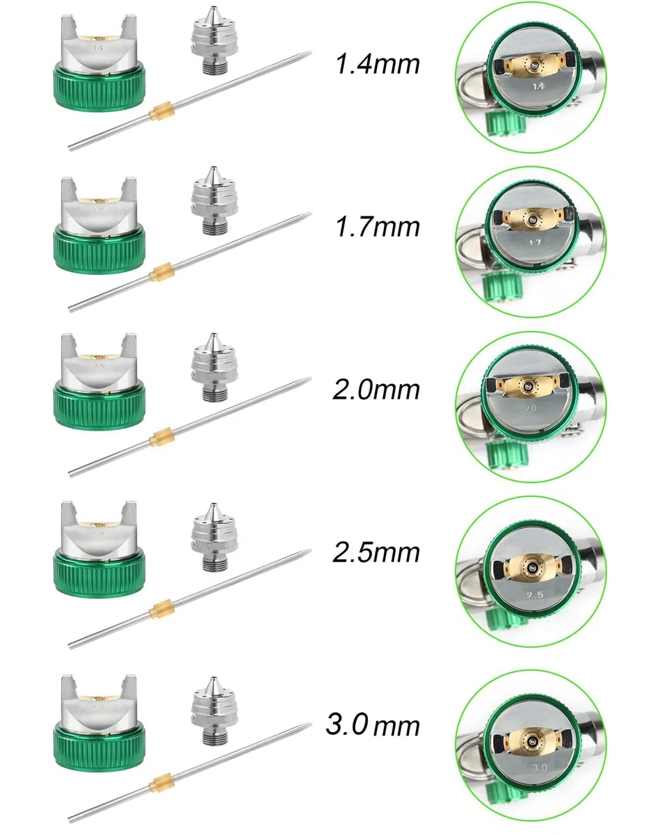 HVLP Pistolet à Peinture avec 5 Buses 1,4/1,7/2,0/2,5/3,0mm, 600ml Pistolet Peinture air comprimé pour Les Murs, l'automobile, Les travaux de rénovation