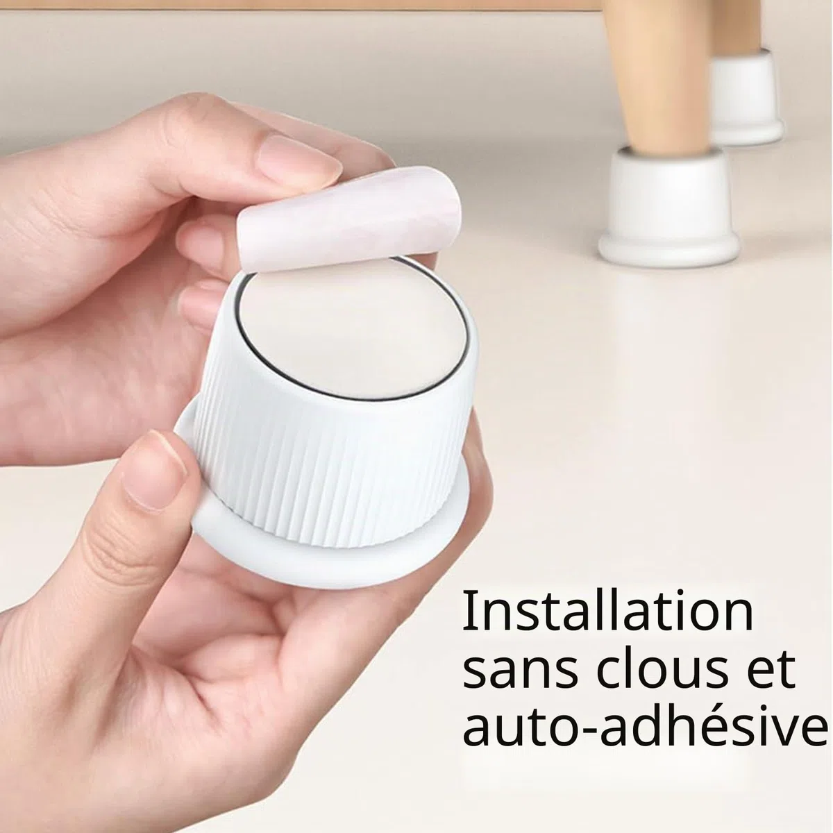 SagaSave Lot de 4 Rehausseurs Réglables Antidérapants pour Meubles, Lits, Canapés, Tables et Chaises, Pieds de Meubles Réglables De 4,1 à 6,3 cm, Blanc