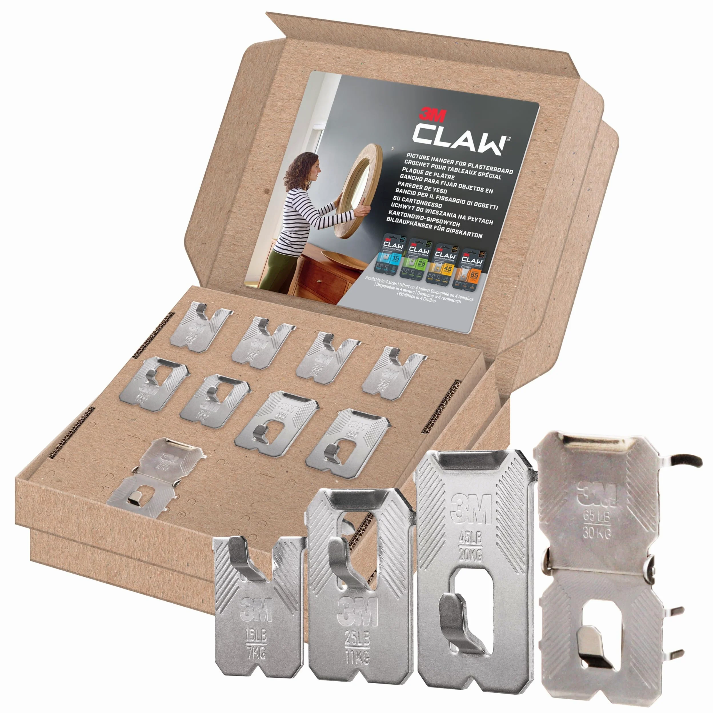 3M CLAW Crochets Pour Accrocher des Tableaux Sur des Murs en Plâtre, Lot de 9 - Fixation d'objets Lourds sans Outil (Tableaux, Miroirs, Déco Intérieure) - Supporte jusqu'à 7 kg, 11 kg, 20 kg, 30 kg