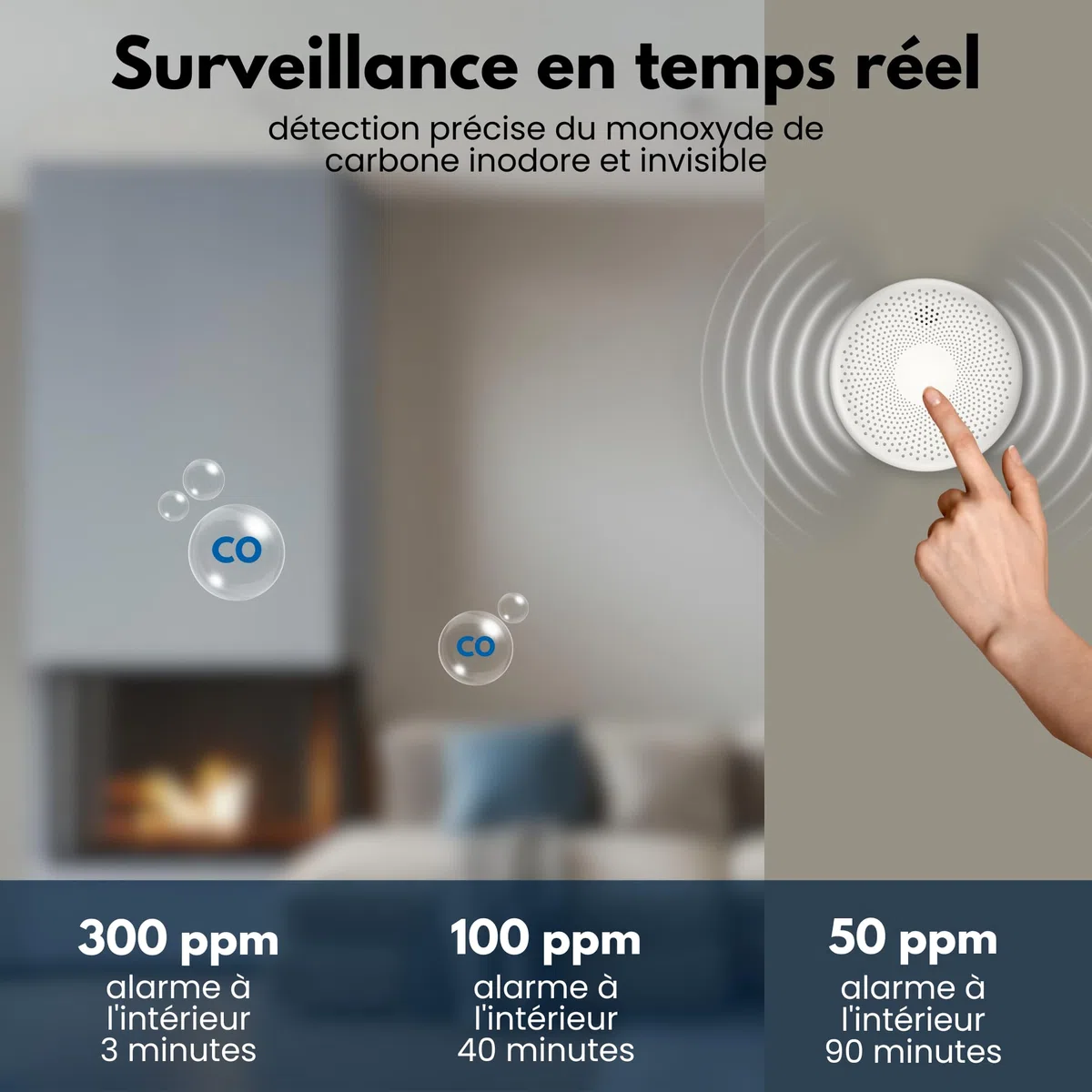 Aroha Safety Pro Détecteur Combiné avec Fumée et Monoxyde de Carbone - Batterie de 10 Ans - Alarme Incendie & Alarme de Monoxyde de CO