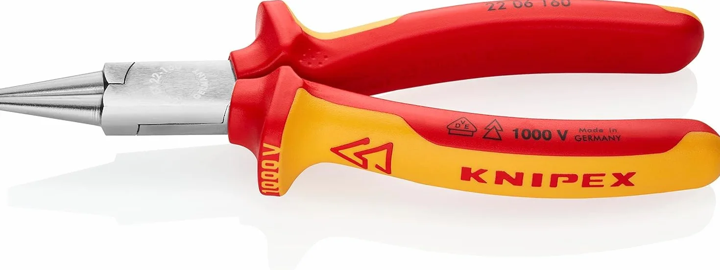 Knipex Pince à becs ronds chromée isolées par gaines bi-matière, certifiées VDE 160 mm, 22 06 160