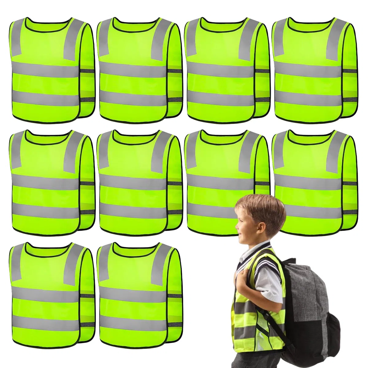 Gilet De Sécurité pour Enfants, 10 Pièces Gilets de Sécurité pour Enfants, Gilet de Sécurité Enfants Réfléchissant pour Vélos pour Enfants (3-12 Ans), pour Course en Extérieur, Cyclisme, Sport