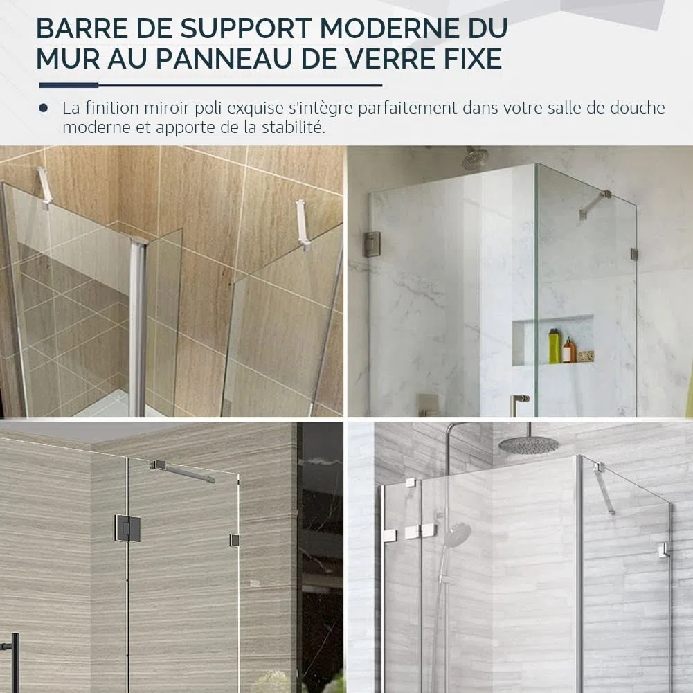 40 cm en acier inoxydable sans cadre Porte de douche Panneau fixe Wall-to-glass Barre de support pour 6mm 8mm 10mm en verre épais M-home