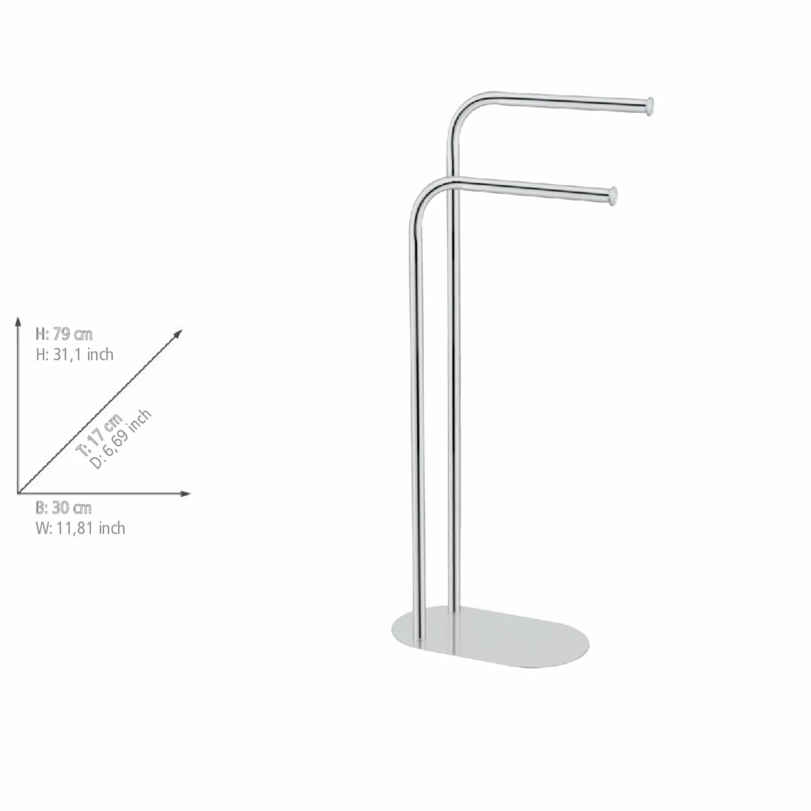 Porte-Serviettes Mod. Levante Support Serviette et Manteaux autoportant Design Salle de Bain en Acier Inoxydable 30x79x17 cm Argent Brillant