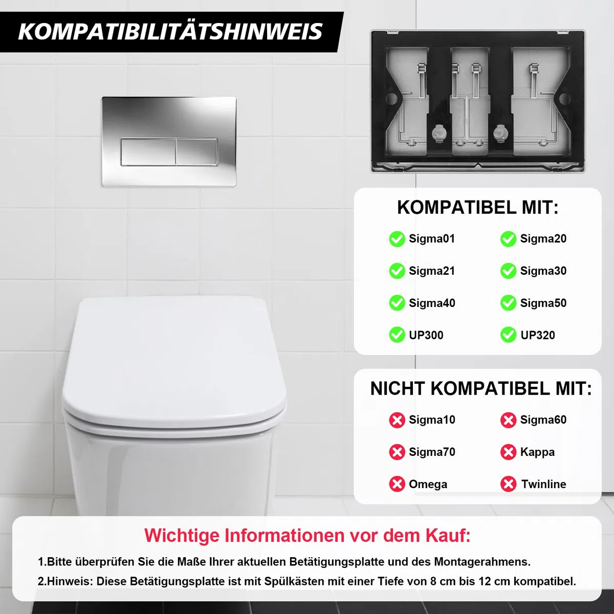 Plaque de commande wc suspendu, plaque de déclenchement wcà double chasse d’eau, compatible avec GEBERIT SIGMA01 UP300/320, 115.770.11.5, (Argent électrolytique)