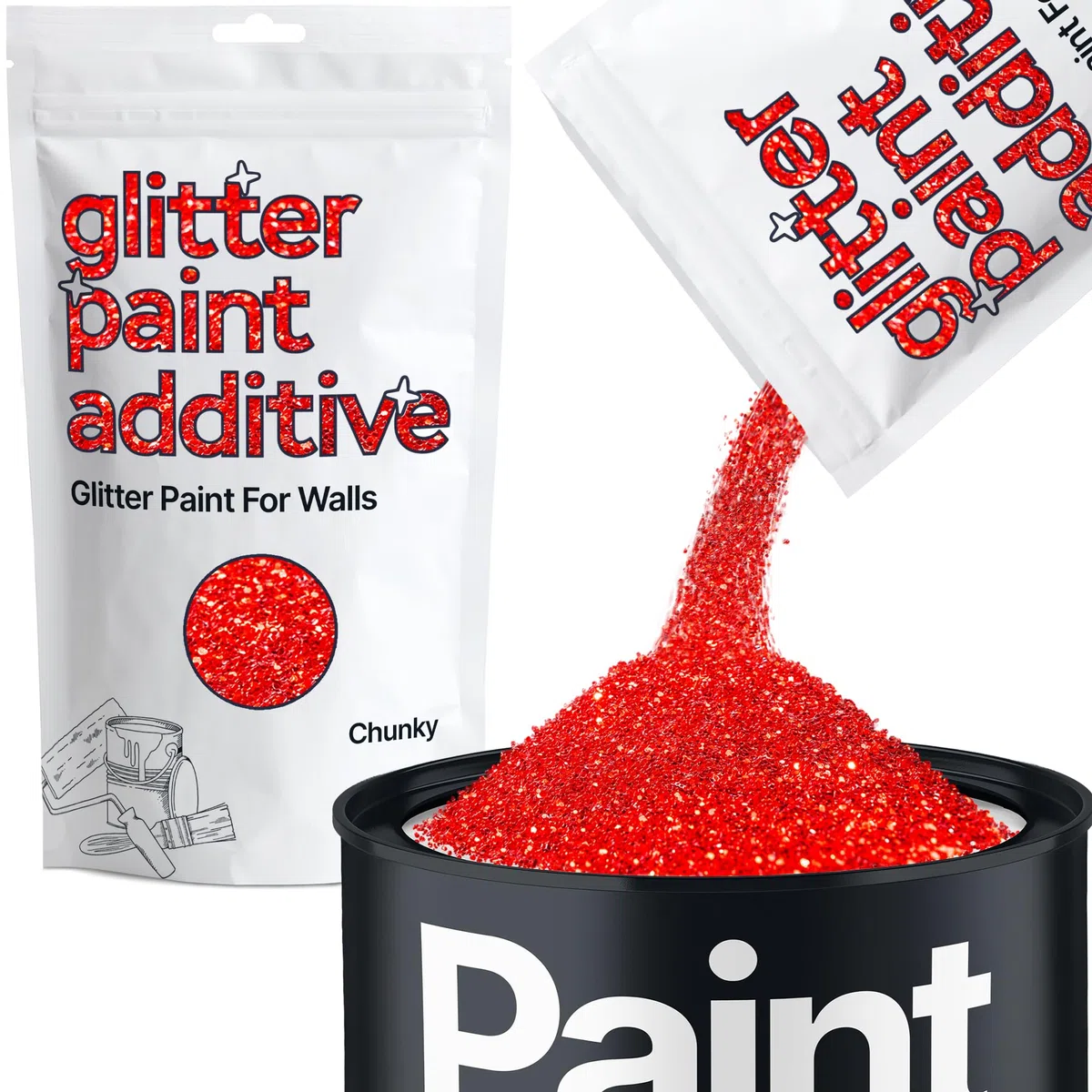 Hemway Red Glitter Peinture Additif Chunky 1/40" 0.6mm pour l'émulsion Peintures à l'eau - Intérieur et Extérieur Mur, Plafond, bois, vernis, mat, brillant, satin, soie - 100 g / 3,5 oz