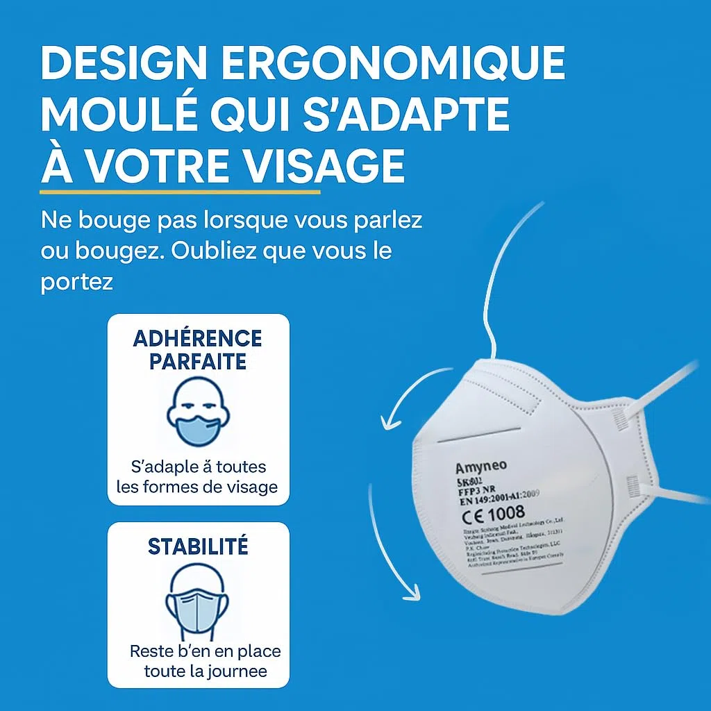 30 Masque FFP3 Certifiés CE, Masque 5 Couches Sans Valve, Masques de Protection Adulte contre les Poussières et les Particules, Masques de Protection Respiratoire Filtrant BFE≥99, 30 Pièces