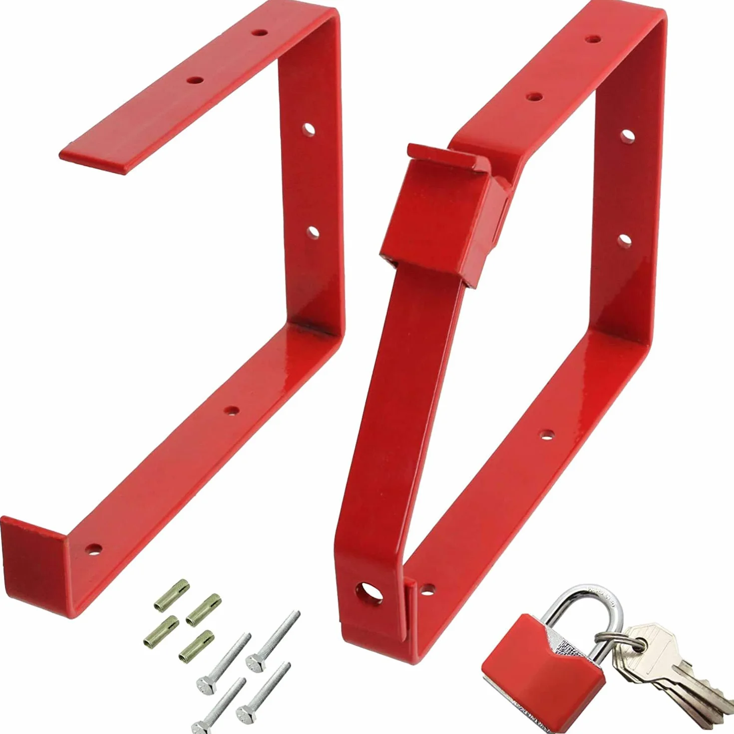 SPARES2GO Échelle Murale verrouillable Universelle, Supports Doubles et triples et Ensemble de Cadenas (Rouge)