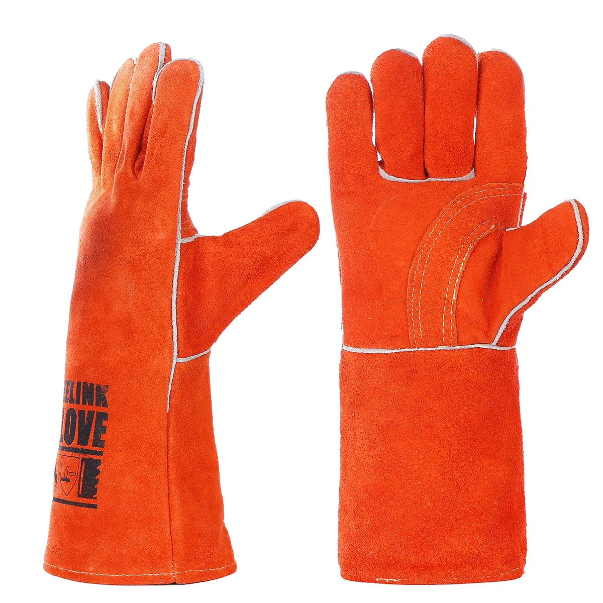 QeeLink Gants de soudage – Résistant à la chaleur et à l'usure en cuir doublé et coutures ignifuges – pour soudeurs/cheminée/barbecue/jardinage