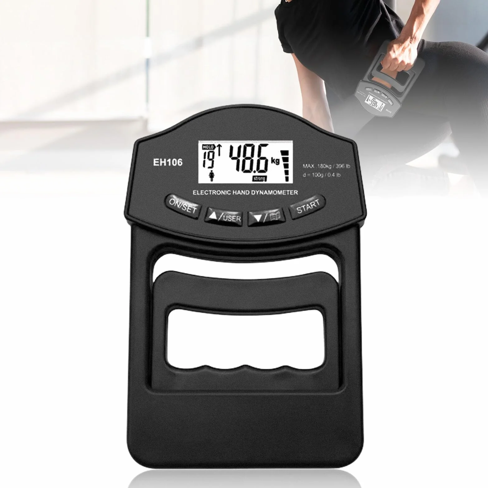 Powermètre numérique portatif, 180 kg, dynamomètre manuel, appareil de mesure de la force de préhension électronique, grand écran LED avec câble de charge USB, intelligent et sensible