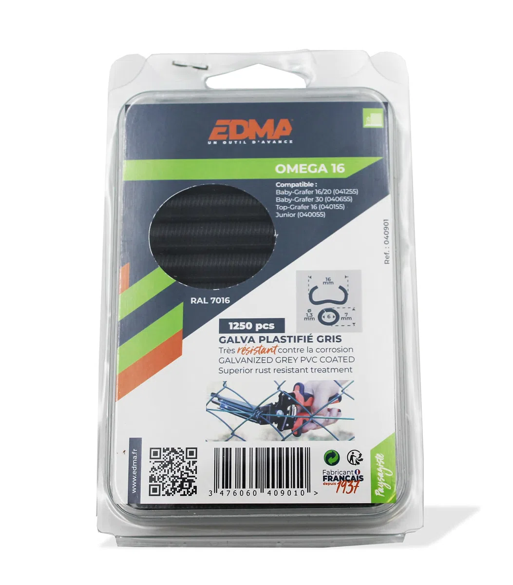 AGRAFE OMEGA 16 - Galva plastifié gris - x 1250 pcs