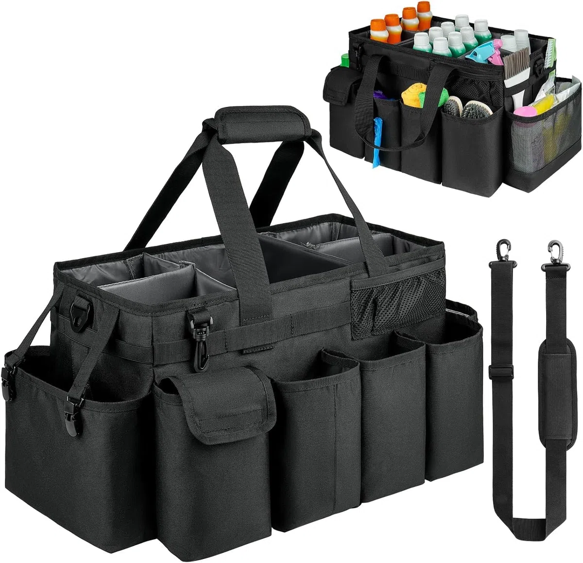 Sac de nettoyage XL avec poignée pour femmes de ménage, noir