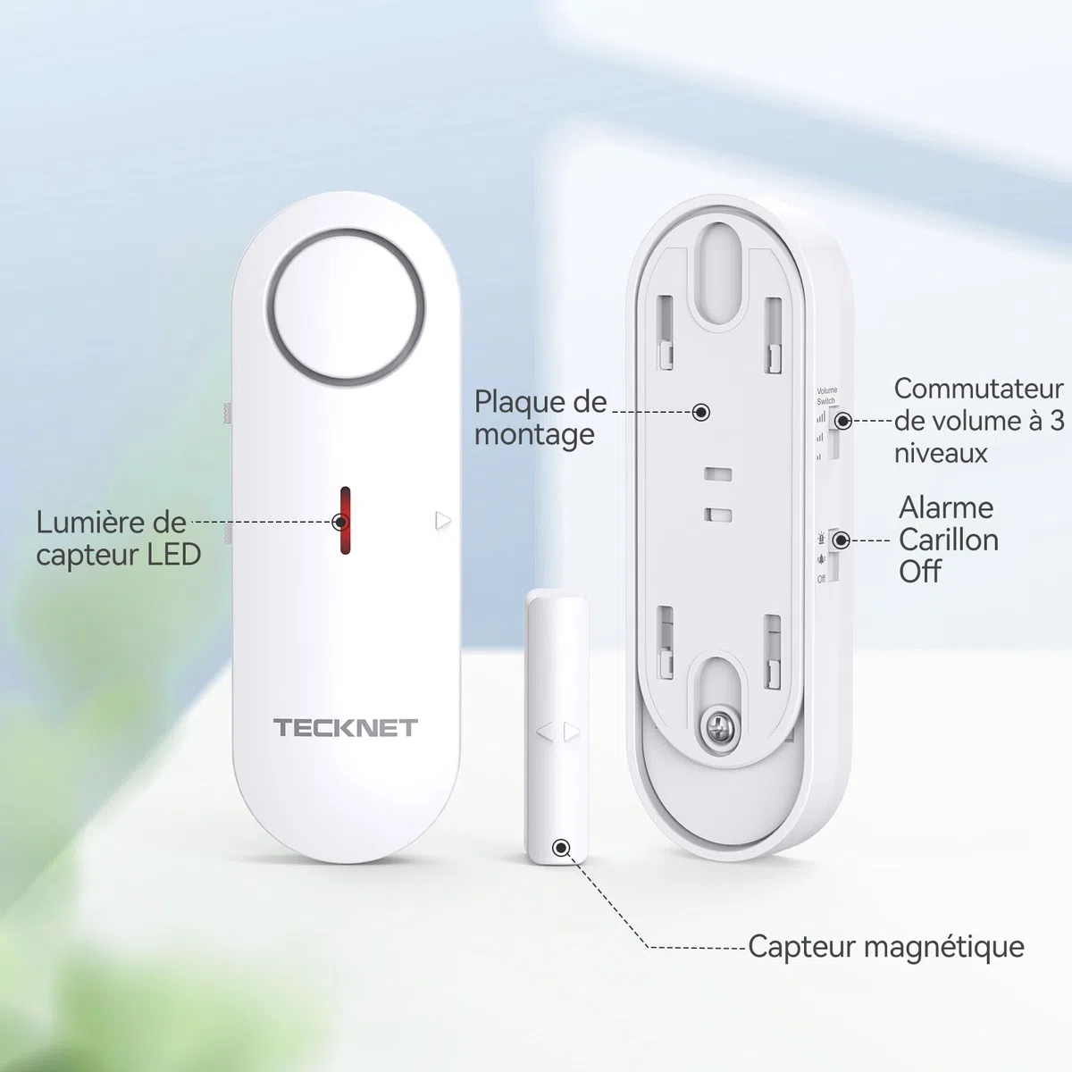 TECKNET Alarme Porte et Fenêtre sans Fil, Alarme et Carillon 2 en 1, Contrôle du Volume à 3 Niveaux, Systeme Alarmes Maison, Alarmes Antivol sans Fil pour la Maison, Le Magasin, Le Bureau (6 PCS)