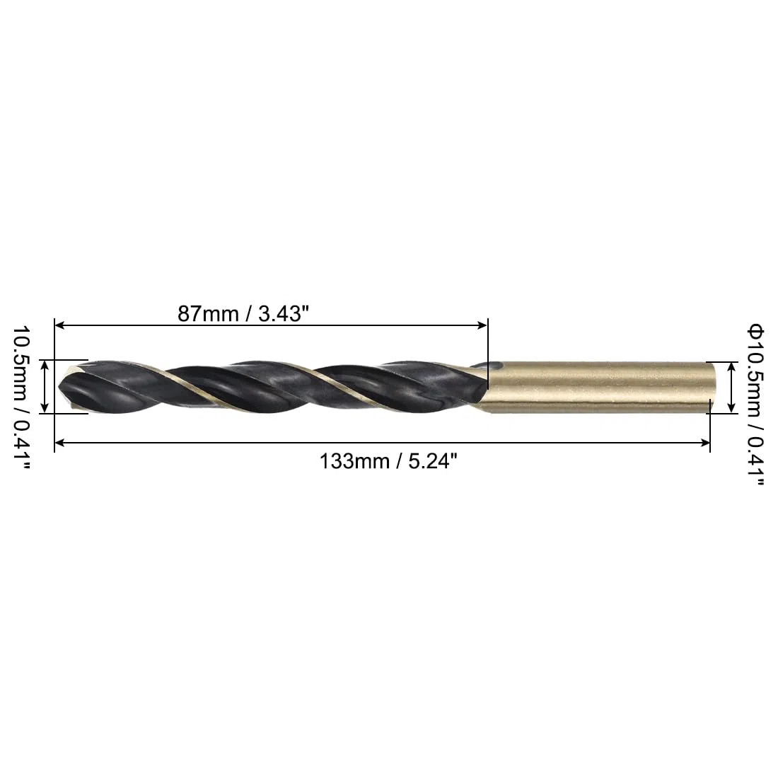 QUARKZMAN 5Pcs Mèches À creuser Droites 10.5mm Revêtement Or Titane Et Nitrure Noir Acier Rapide (HSS) 4341 Avec Queue De 10.5mm Pour Acier Inoxydable Alliage Métal Plastique Bois