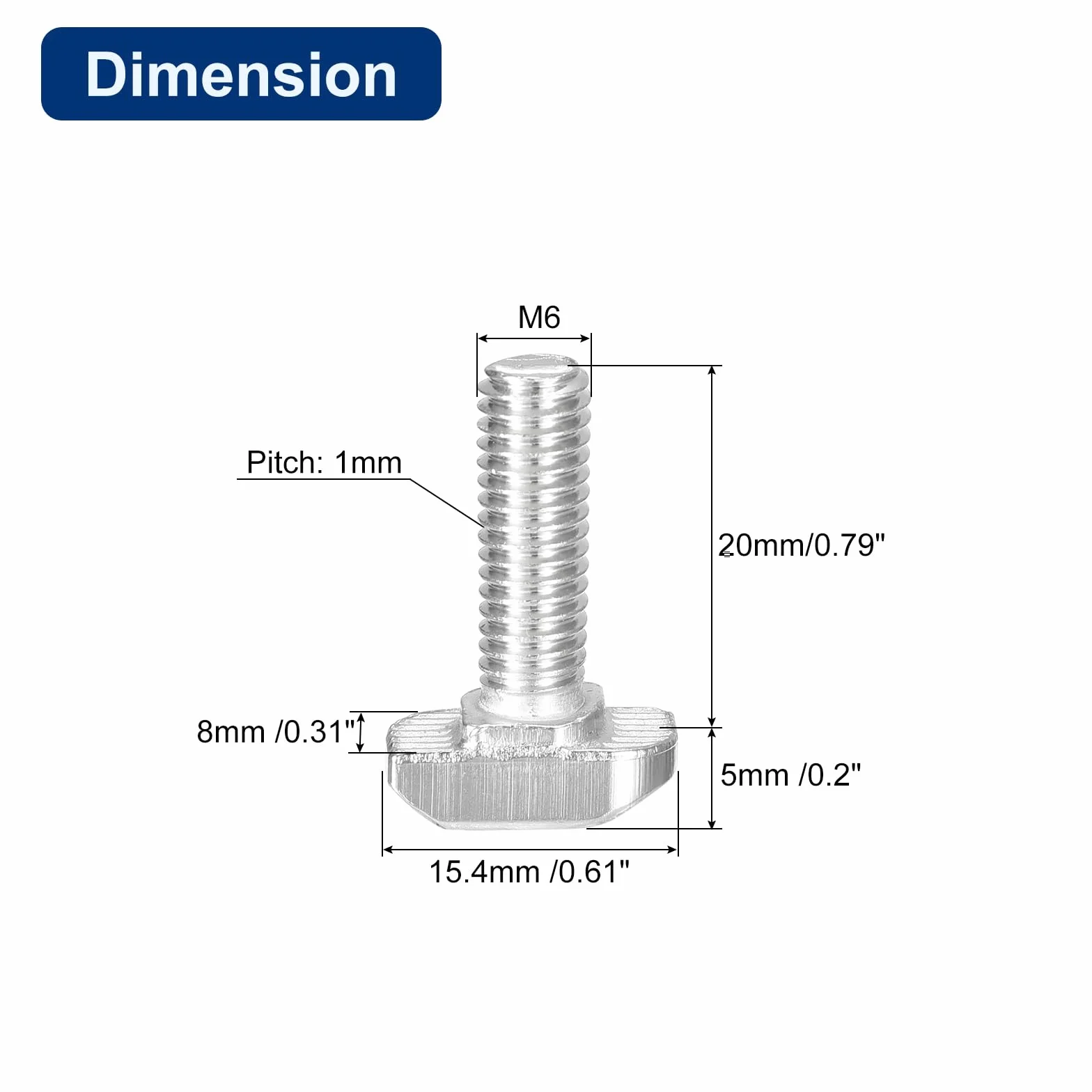 QUARKZMAN 30Pcs Boulons en T-Slot, M6 x 20mm Boulon à Tête de Marteau T Vis Goujon pour Profilé en Aluminium en T de la Série 3030, Acier Inoxydable 304, Argent