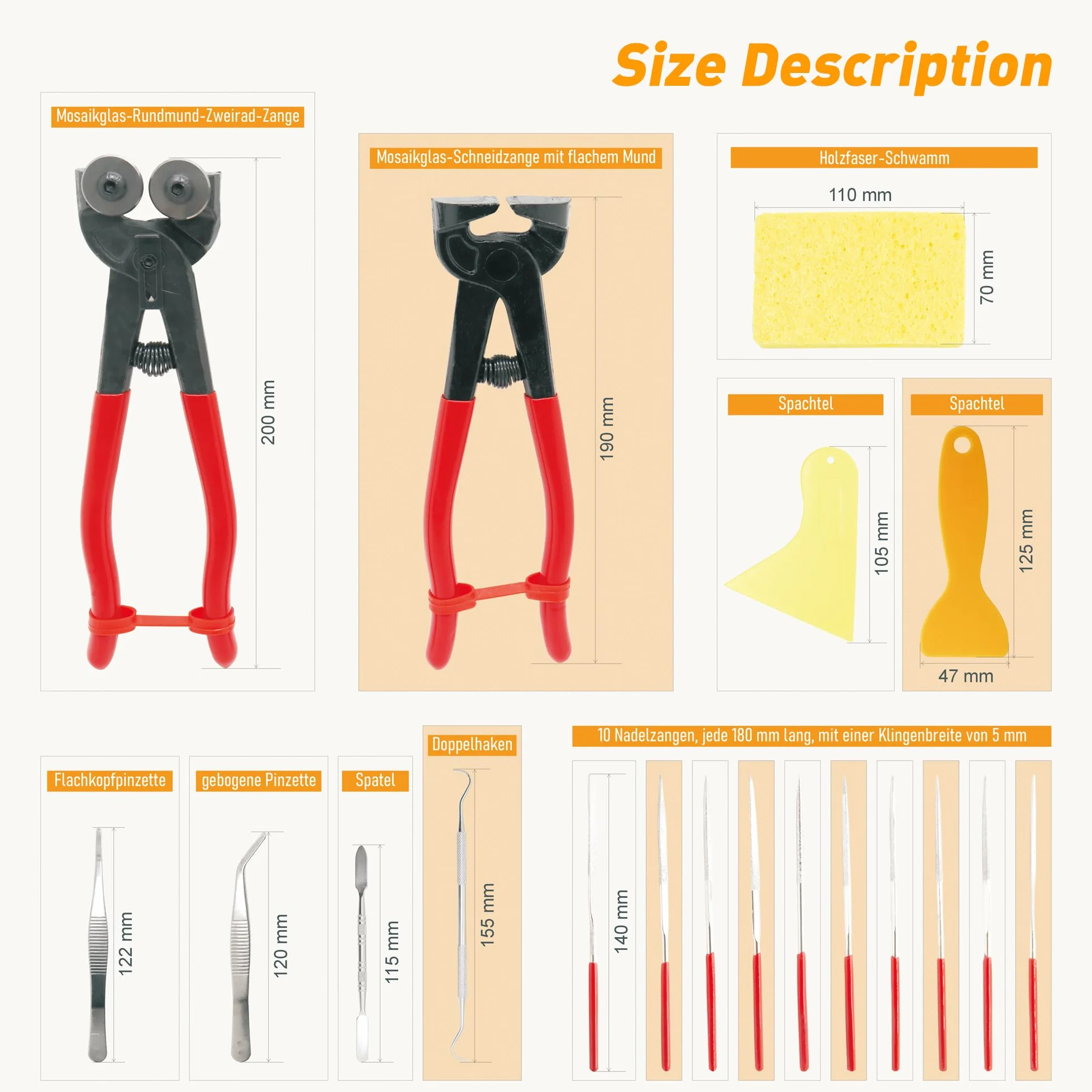 Diyoung Lot de 19 Outils de Mosaïque avec Ciseaux à Verre, Ciseaux à Carrelage, Pinces à Chammer, Pinces à épiler, Double Crochet, Spatule, Raclette, éponge pour Couper et Poncer le Verre et la