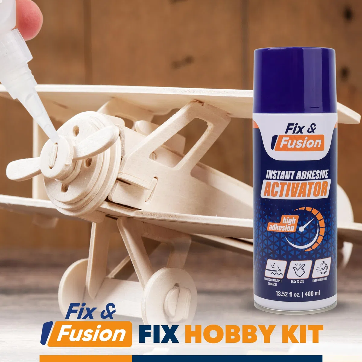 FIX & FUSION Activateur Spray (400 ml) | Accélérateur Séchage pour Colle Cyanoacrylate (CA) Super Glue | Bois, Plastique, Caoutchouc, Granit & Bricolage | Adhérence Renforcée, Séchage Rapide (2 Pack)