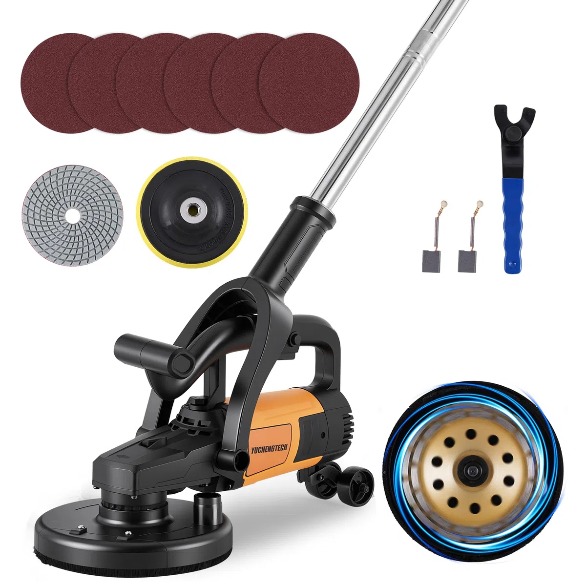 YUCHENGTECH Ponceuse de Sol Beton 180mm 3800W avec 6 Vitesses et 3 Disques | Surfaceuse Béton,Meulage, Décapage, Polissage,Pour Ciment et Marbre