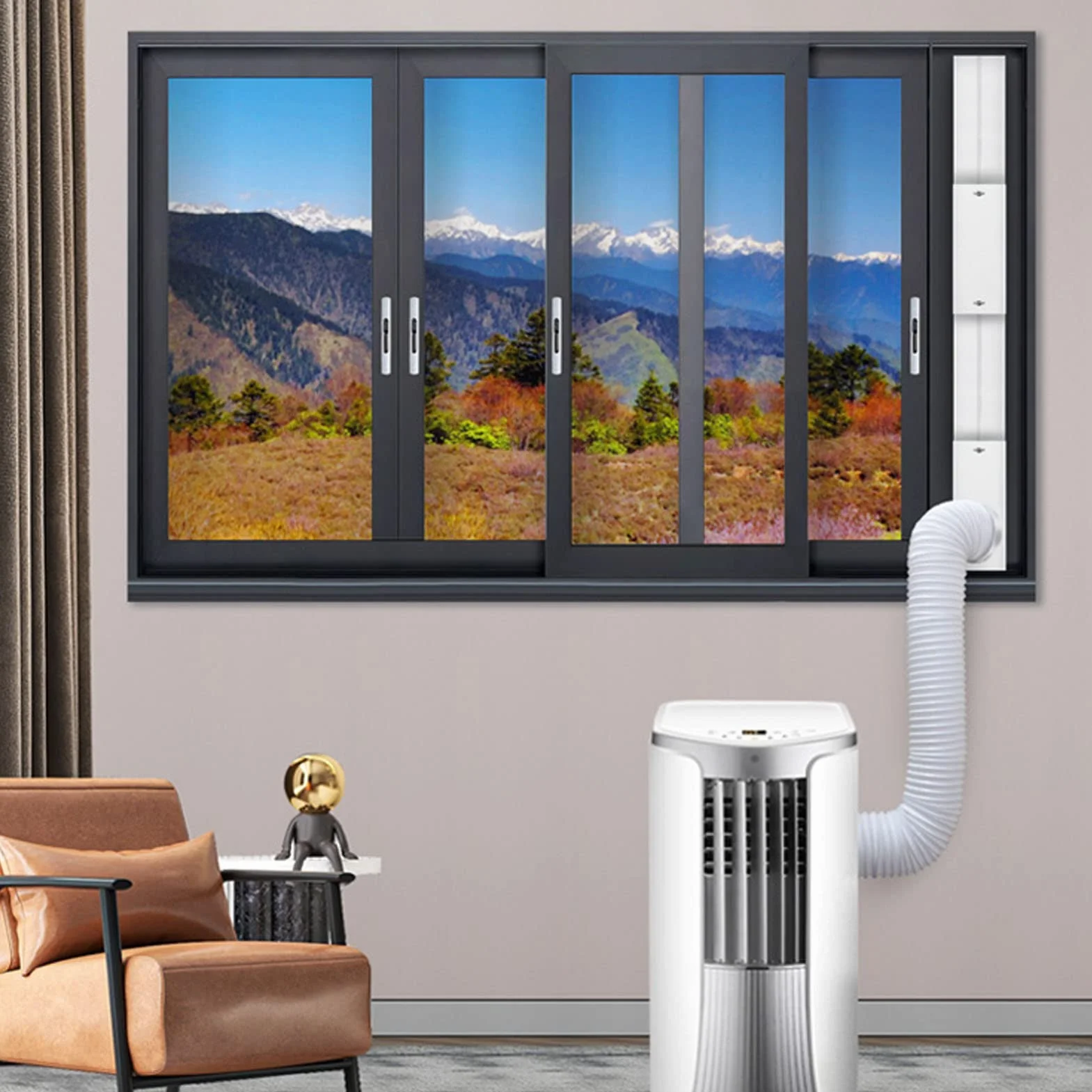 Kit d'évent de fenêtre de climatisation portable Plaque d'étanchéité de fenêtre régulable 16,9 à 55 pouces Convient à la maison et au bureau Plaque d'étanchéité de climatisation, 4 pièces