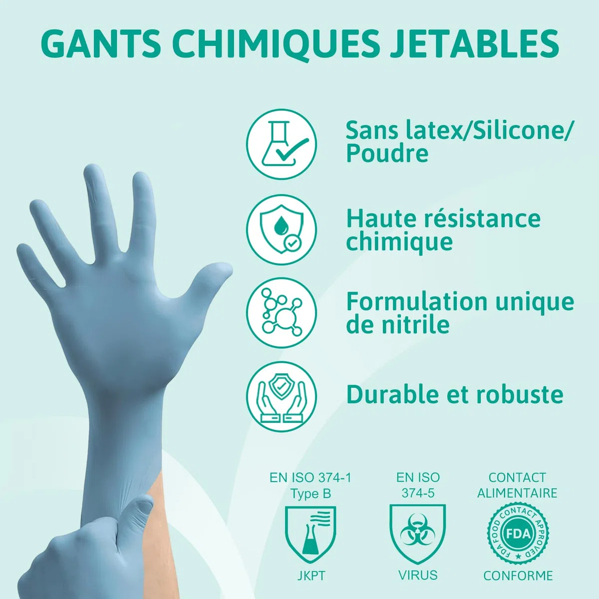 Ansell TouchNTuff 92-665 Gants Jetables en Nitrile, Non Poudrés, Haute Protection Chimique et Mécanique, Contact Alimentaire, Sécurité Industrielle, Sans Latex, Bleu, Taille S (100 Gants)