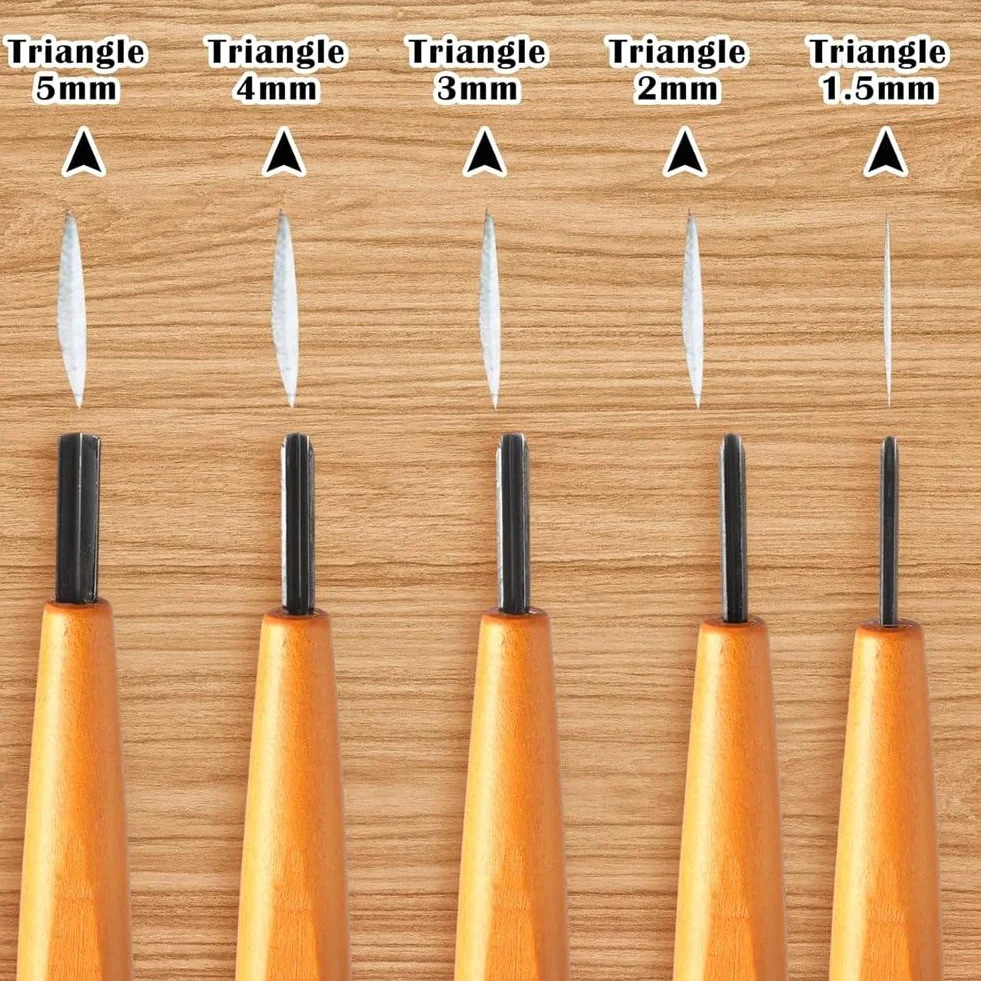 Ensemble D'Outils de Gravure en V pour Linogravure : Couteaux Triangulaires pour Linoléum et Bois, 5 Ciseaux Inclus