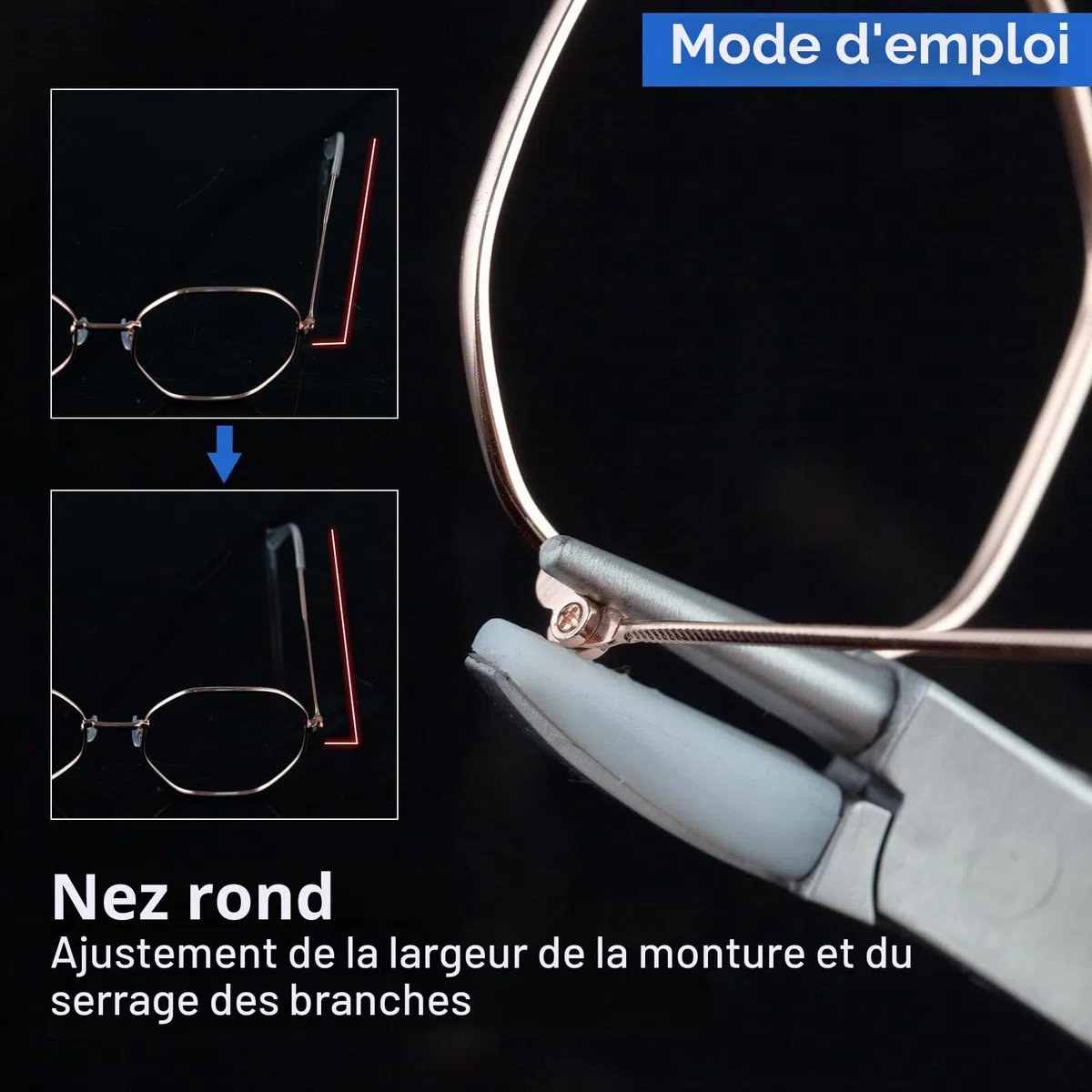LEONTOOL Ensemble de pinces à mâchoire ronde et plate en nylon pour lunettes de vue - Outil de réparation de lunettes