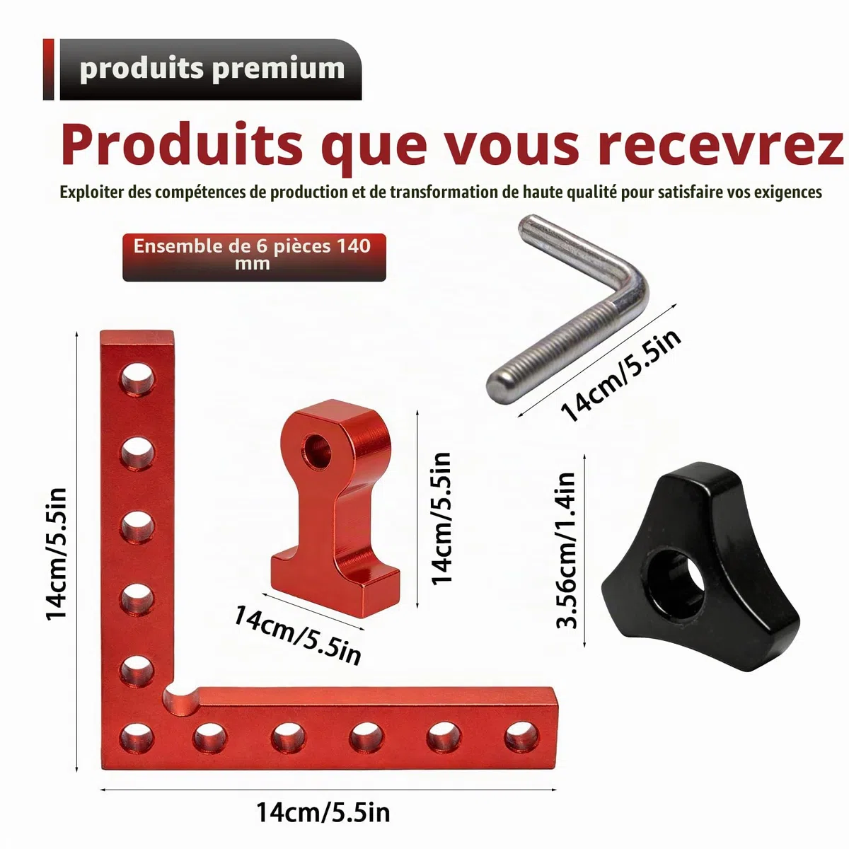 Bloc de Positionnement a 90 Degres, Lot 2 Pieces Serre Joint Angle en Alliage Aluminium 140mm Outil Travail Bois Pince Angle Droit pour Cadres Photos Boites Armoires Tiroirs Charpenterie 14cm
