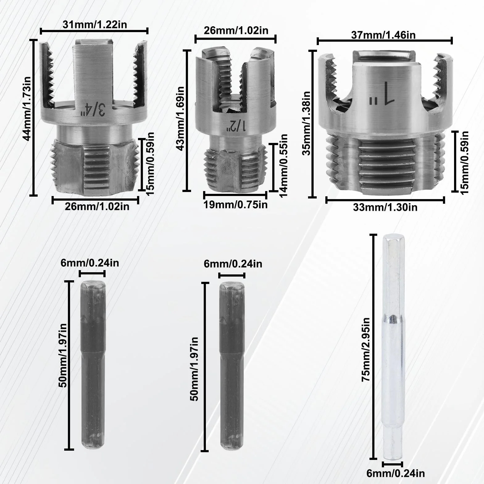 Lot de 3 Outils de Filetage pour Tuyaux, Coupe-Filetage Interne et Externe Intégré à Double Fonction pour Tuyaux en PVC/Plastique 1/2" 3/4" et 1" Compatibles avec les Perceuses Électriques