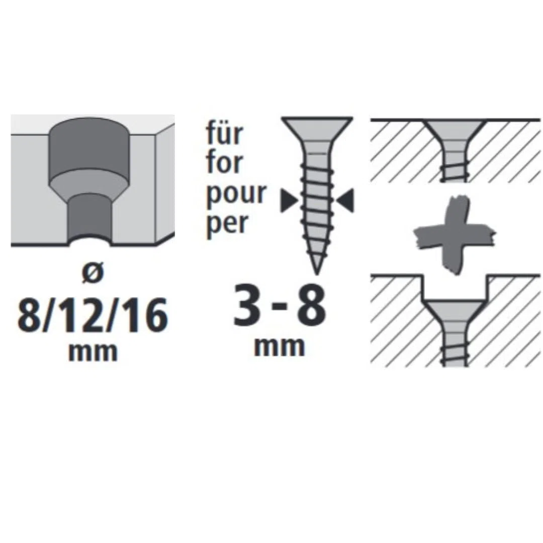 wolfcraft 4375000-3 Fraisoirs à noyer pour tête de vis - Diamètre 8 12 16 mm - Acier WS
