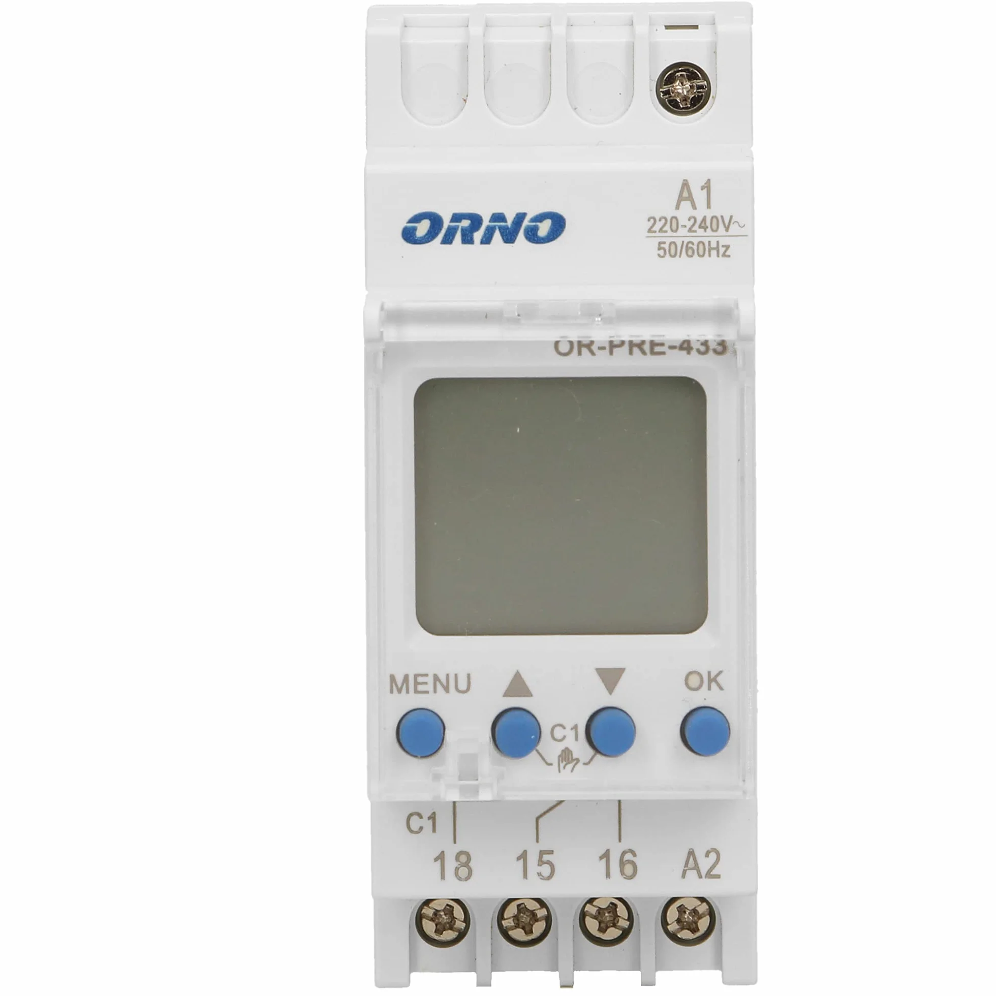 ORNO PRE-433 Minuterie Relais Temporisé Minuteur Numérique pour Montage sur Rail DIN Indicateur LED avec 52 Programmes Programmable