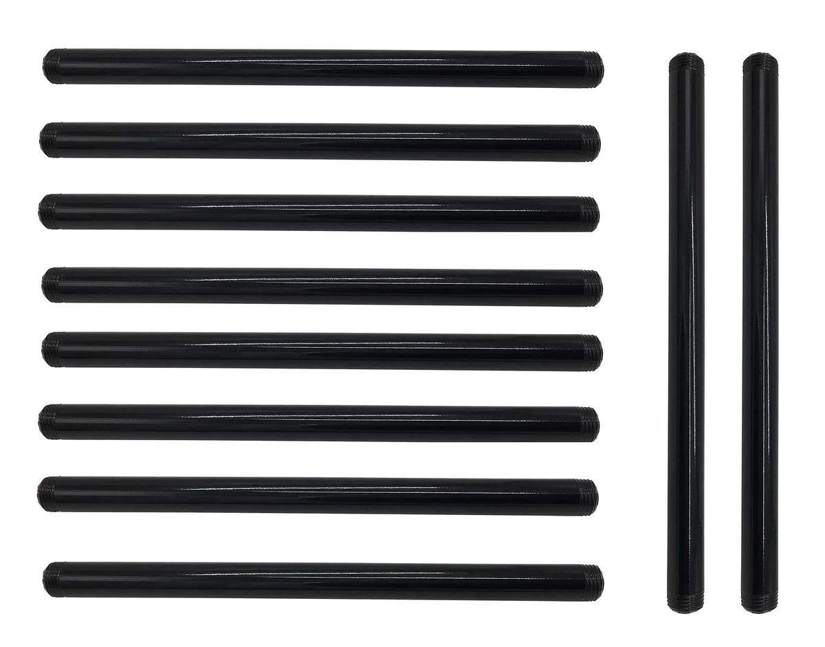 Lot de 10 tuyaux Mallealbe en fonte de 1,9 cm, pré-coupés, en acier industriel, noir, convient aux tuyaux et raccords standard filetés noirs de 1,9 cm, construction de meubles vintage (25,4 cm de